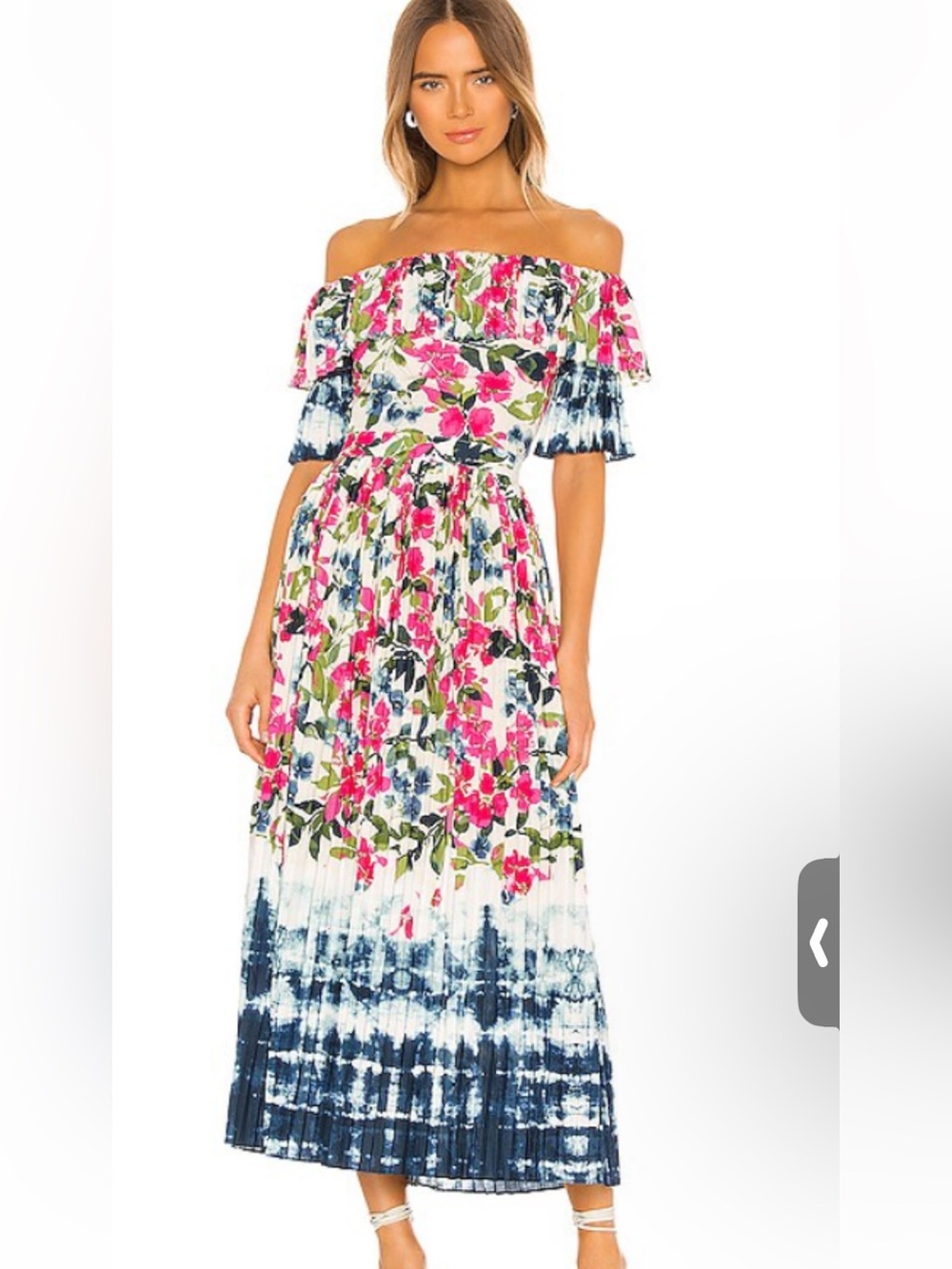Misa Los Angeles Off-Shoulder Floral Tie-Dye Maxi Dress in White, by Revolve